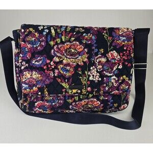 Vera Bradley Essential Messenger or Computer Bag of Midnight Wildflowers